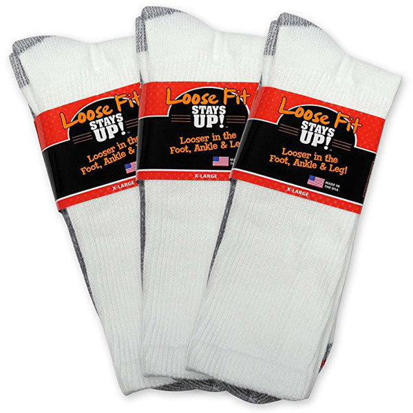 Loose Fit Stays Up Crew Athletic Socks in White 
